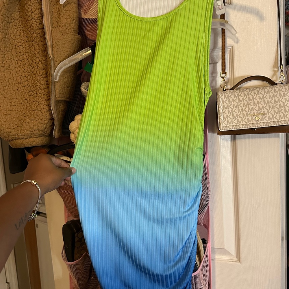 Fashion Nova Green and Blue Sheath Midi Dress